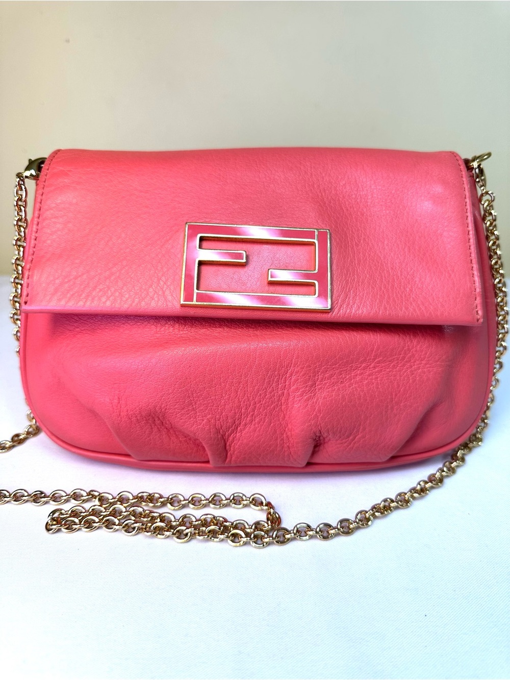 Fendi Fendista Coral Pink Leather Pochette Crossbody COA